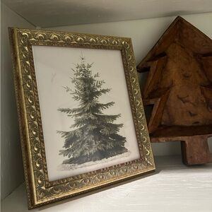 Vintage Gold Framed Pine Tree Art